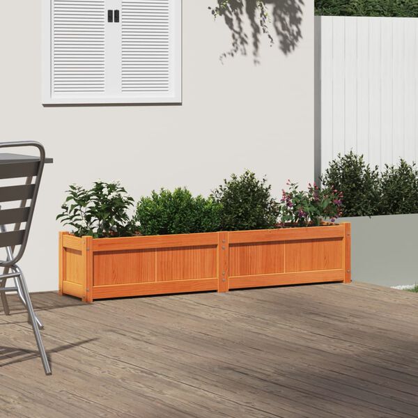 vidaXL Jardinera exterior madera maciza pino marr&oacute;n cera 150x31x31 cm