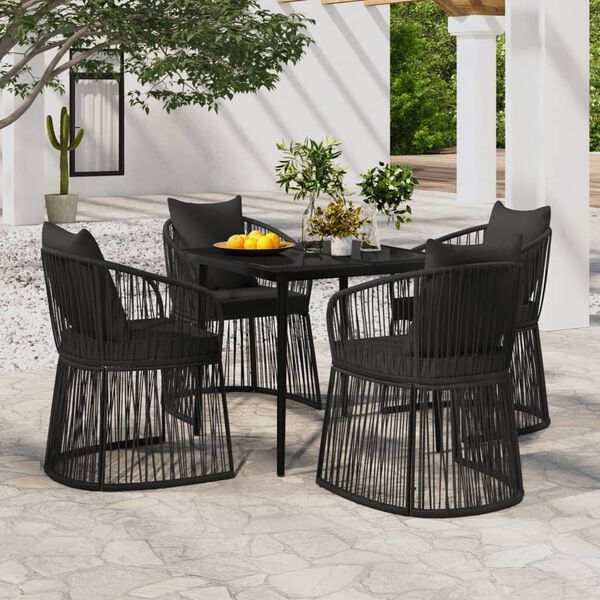 vidaXL Juego de comedor de jardín 5 piezas con cojines negro