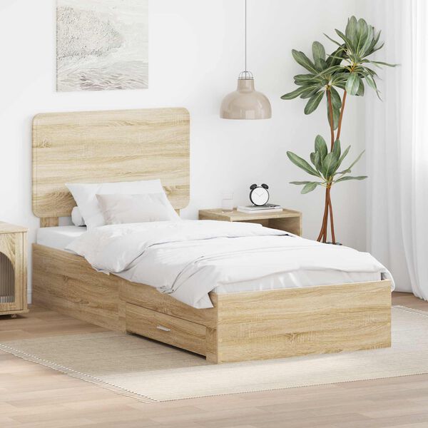 vidaXL Estructura de cama con cabecera Roble Sonoma 75 x 190 cm