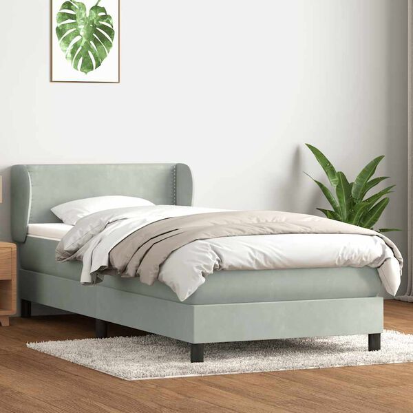 vidaXL Cama box spring con colch&oacute;n terciopelo gris claro 90x210 cm