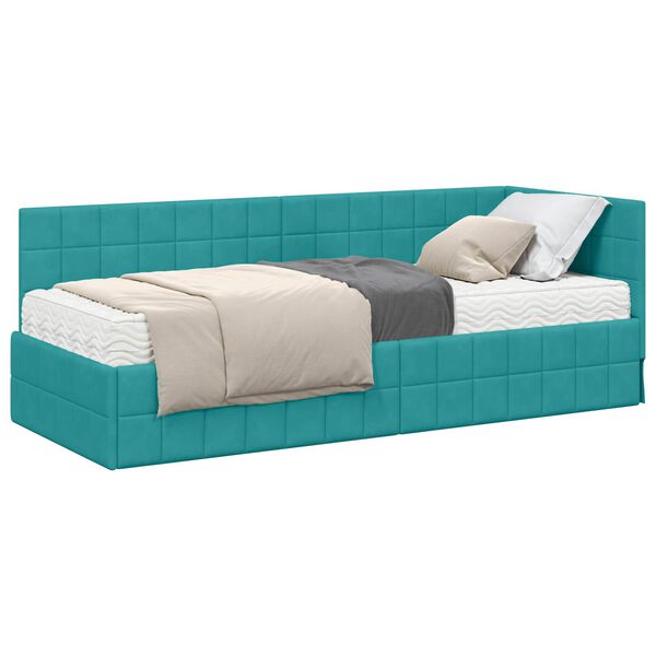 vidaXL Estructura de Cama Esquina con Colch&oacute;n 2 pcs Tuquesa Terciopelo
