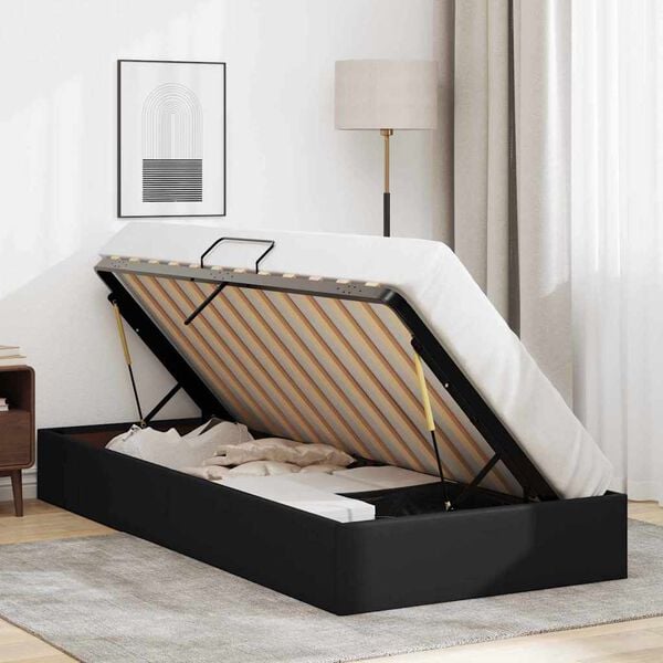 vidaXL Cama con almacenamiento Negro 90 x 190 cm Cuero sint&eacute;tico