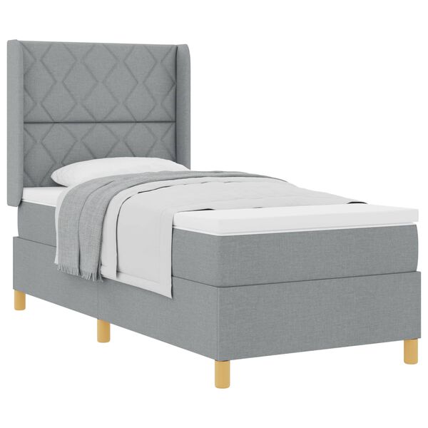 vidaXL Cama tipo Box Spring con colch&oacute;n Gris Claro 100 x 200 cm tela