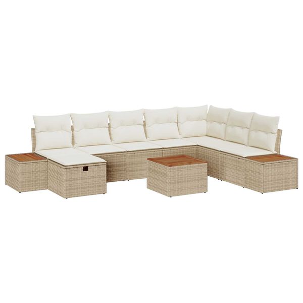 vidaXL Conjunto de sof&aacute;s de jard&iacute;n 9 pcs Beige rat&aacute;n sint&eacute;tico