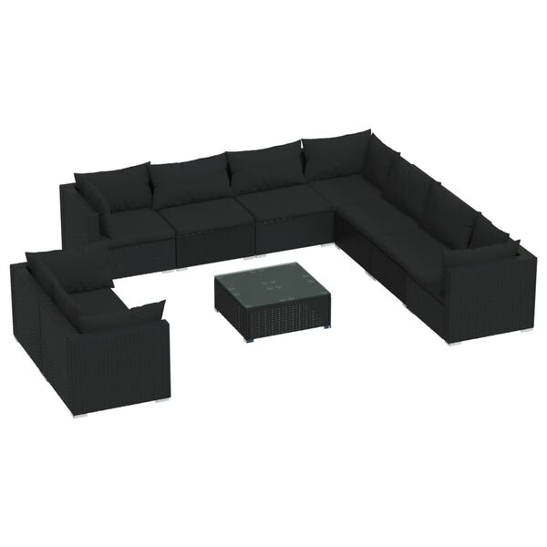 vidaXL Set de muebles de jard&iacute;n 10 pzas cojines rat&aacute;n sint&eacute;tico negro