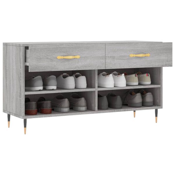 vidaXL Banco zapatero madera de ingeniería gris Sonoma 102x35x55 cm