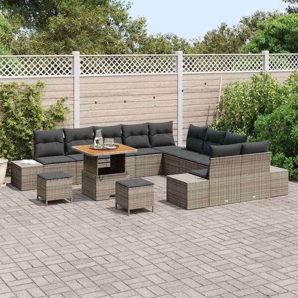 vidaXL Conjunto de sof&aacute; de jard&iacute;n 13 pcs Gris Claro y Gris Oscuro