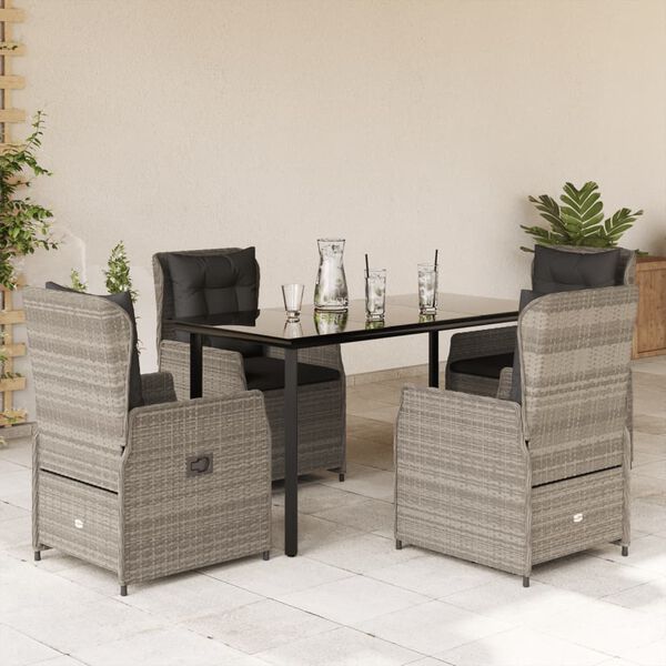 vidaXL Set comedor de jard&iacute;n 5 pzas cojines rat&aacute;n sint&eacute;tico gris claro