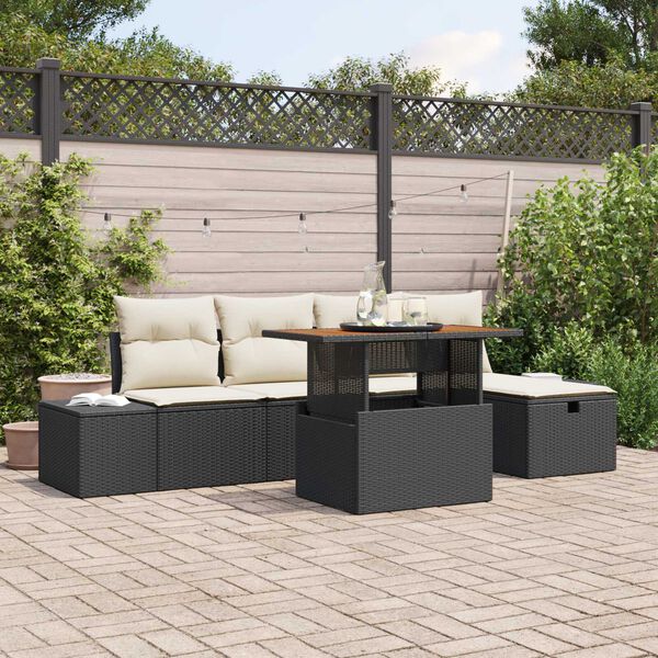 vidaXL Conjunto de sof&aacute; de jard&iacute;n con coj&iacute;n 6 pcs Negro Polirat&aacute;n