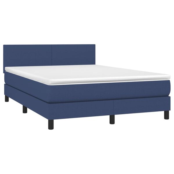 vidaXL Cama box spring con colch&oacute;n y LED tela azul 140x200 cm