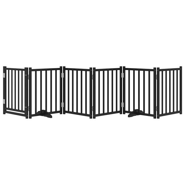 vidaXL Puerta de perros plegable 6 paneles madera abeto negra 300 cm