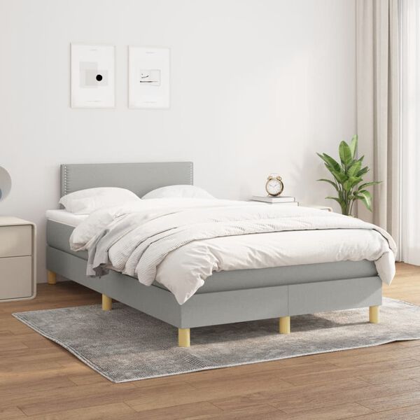 vidaXL Cama box spring con colch&oacute;n tela gris claro 120x190 cm