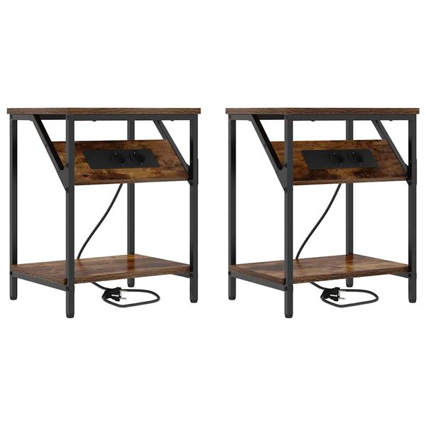 vidaXL Armario de Noche 2 pcs Roble ahumado 38 x 30 x 48 cm