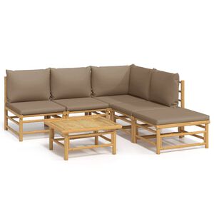 vidaXL Set de muebles de jard&iacute;n 6 piezas bamb&uacute; con cojines gris taup&eacute;