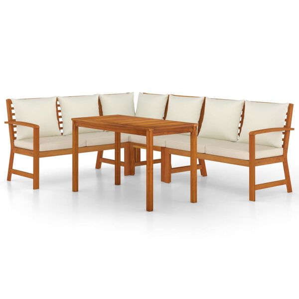 vidaXL Juego comedor jardín y cojines 5 piezas madera maciza de acacia