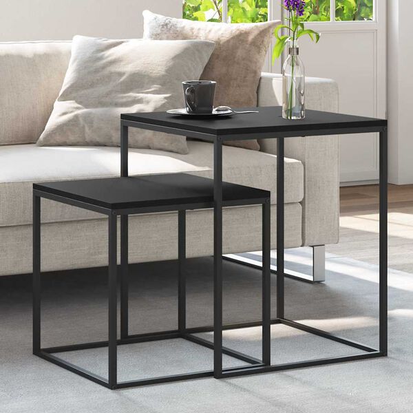 vidaXL Juego de mesas de centro 2 uds madera de ingenier&iacute;a y metal