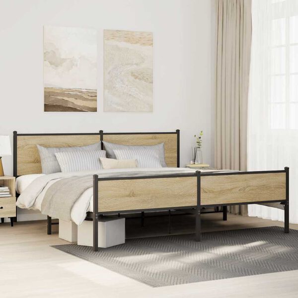 vidaXL Estructura de cama sin colch&oacute;n metal roble Sonoma 193x203 cm