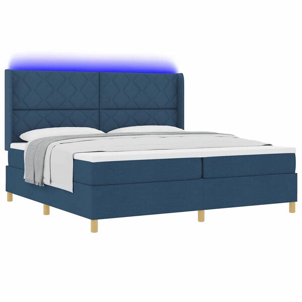 vidaXL Cama tipo Box Spring con colch&oacute;n con LED Azul 200 x 200 cm tela