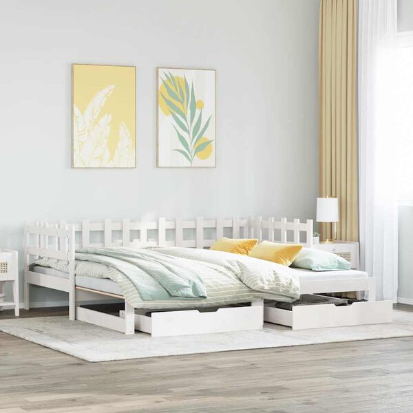vidaXL Sof&aacute; cama nido con cajones sin colch&oacute;n blanco 80x200 cm