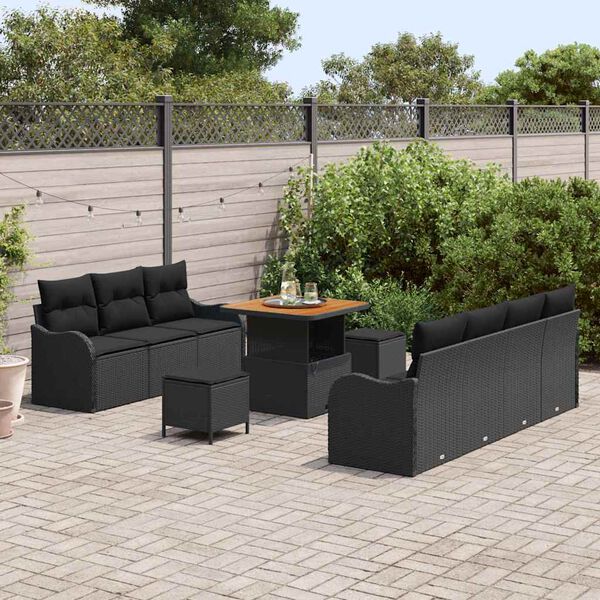 vidaXL Conjunto de sof&aacute; de jard&iacute;n con coj&iacute;n con almohada 10 pcs Negro