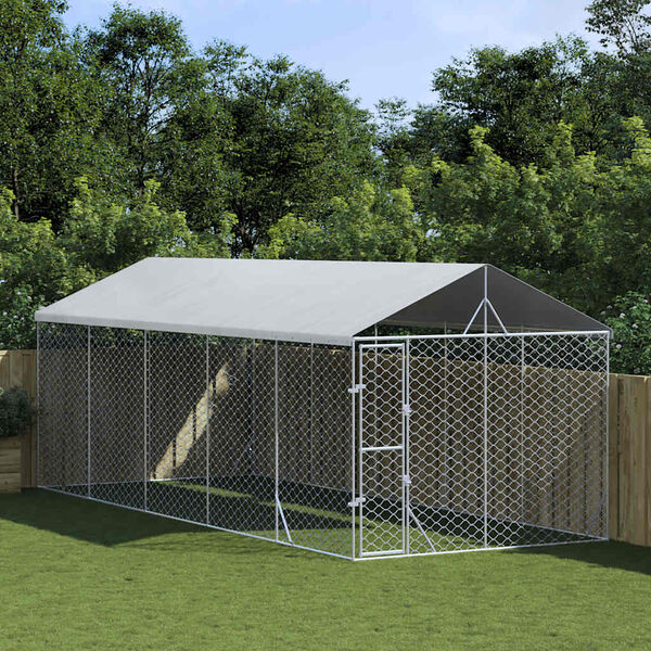 vidaXL Perrera exterior con techo acero galvanizado plata 3x7,5x2,5 m