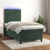 vidaXL Cama box spring colch&oacute;n y LED terciopelo verde oscuro 90x190 cm