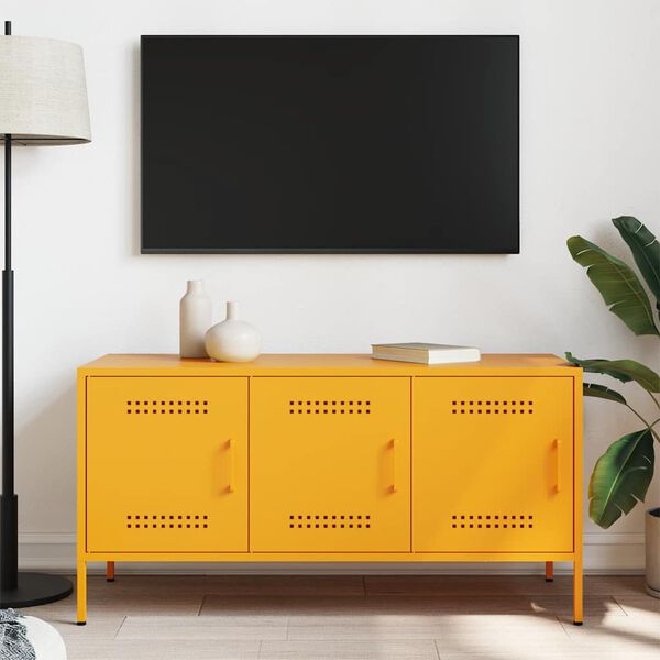 vidaXL Mueble de TV de acero amarillo mostaza 100,5x39x50,5 cm