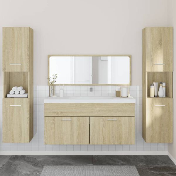 vidaXL Juego de muebles de ba&ntilde;o 4 pzas contrachapada roble Sonoma