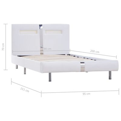 vidaXL Estructura de cama con LED de cuero sintético blanco 90x200 cm