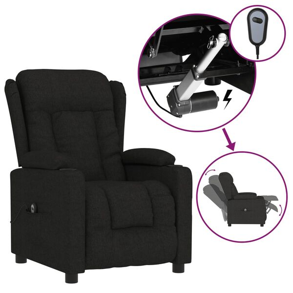 vidaXL Sill&oacute;n reclinable el&eacute;ctrico de tela negro