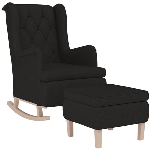 vidaXL Sill&oacute;n con patas mecedoras y taburete de tela negro