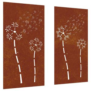 vidaXL Adorno pared jard&iacute;n 2 uds acero corten dise&ntilde;o flores 105x55 cm