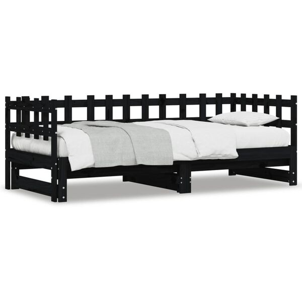vidaXL Sof&aacute; cama extra&iacute;ble madera maciza de pino negro 2x(90x190) cm
