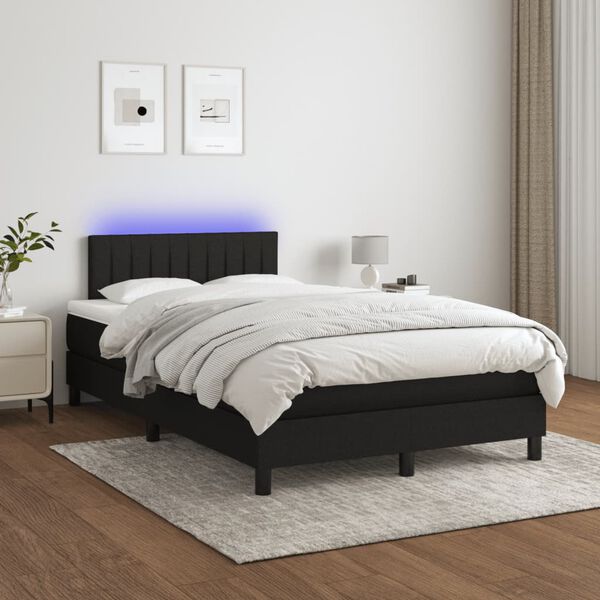 vidaXL Cama box spring con colch&oacute;n LED tela negro 120x200 cm