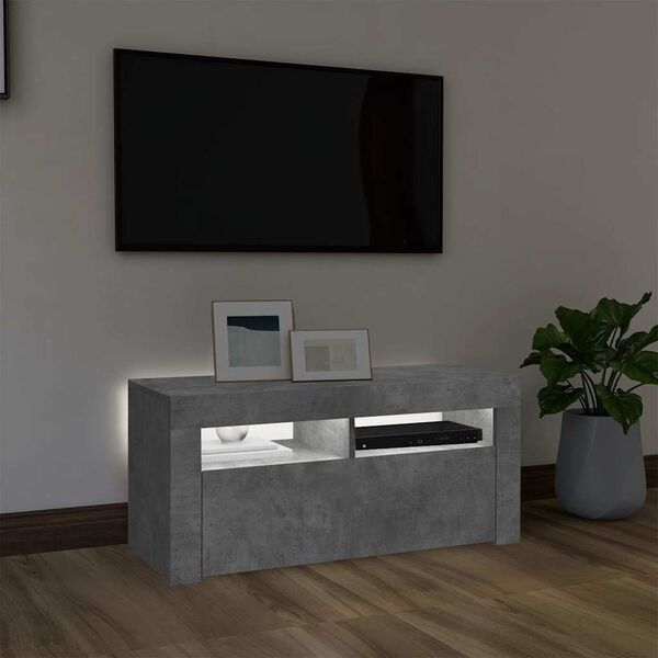 vidaXL Mueble de TV con luces LED gris hormig&oacute;n 90x35x40 cm