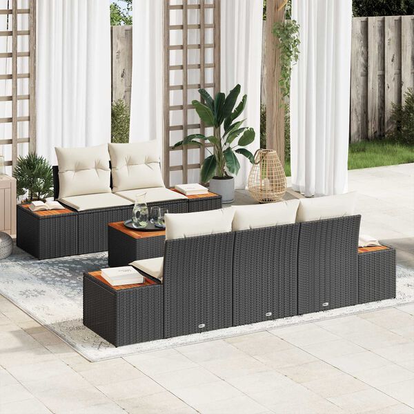 vidaXL Conjunto de sof&aacute; de jard&iacute;n con coj&iacute;n 6 pcs Negro Polirat&aacute;n