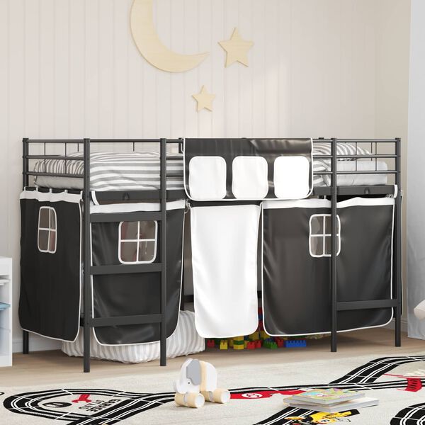 vidaXL Estructura de Cama Alta para Ni&ntilde;os con Cortinas Negro