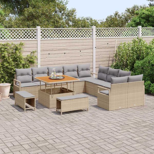 vidaXL Conjunto de sof&aacute; de jard&iacute;n con coj&iacute;n 13 pcs Beige Polirat&aacute;n