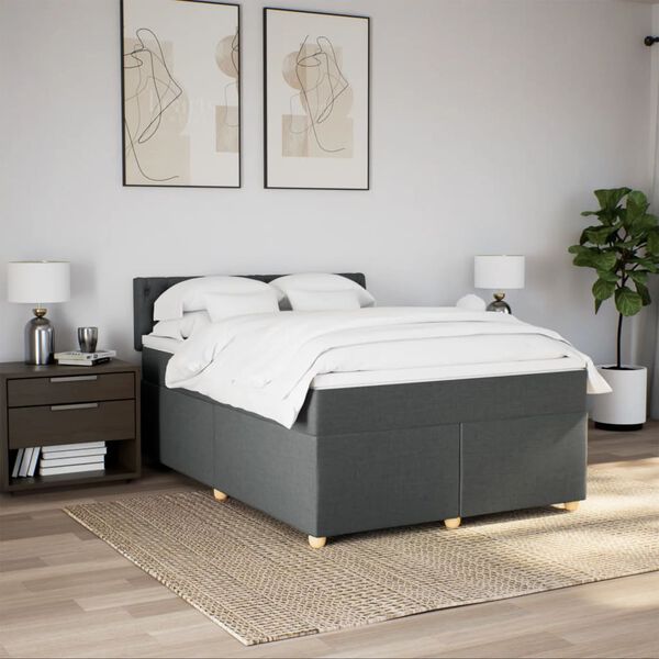 vidaXL Cama box spring con colch&oacute;n tela gris oscuro 140x200 cm