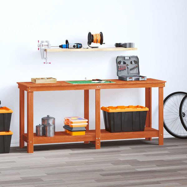 vidaXL Banco de trabajo Marr&oacute;n Cera 180 x 50 x 80 cm Pino macizo