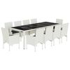 vidaXL Set comedor jard&iacute;n 11 pzas con cojines rat&aacute;n PE vidrio blanco