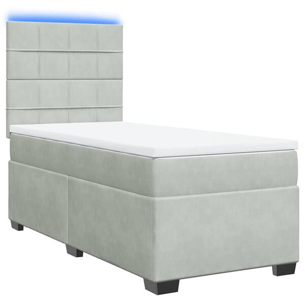 vidaXL Cama box spring con colch&oacute;n terciopelo gris claro 90x190 cm