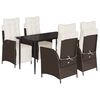 vidaXL Set comedor de jard&iacute;n 5 piezas y cojines rat&aacute;n sint&eacute;tico marr&oacute;n