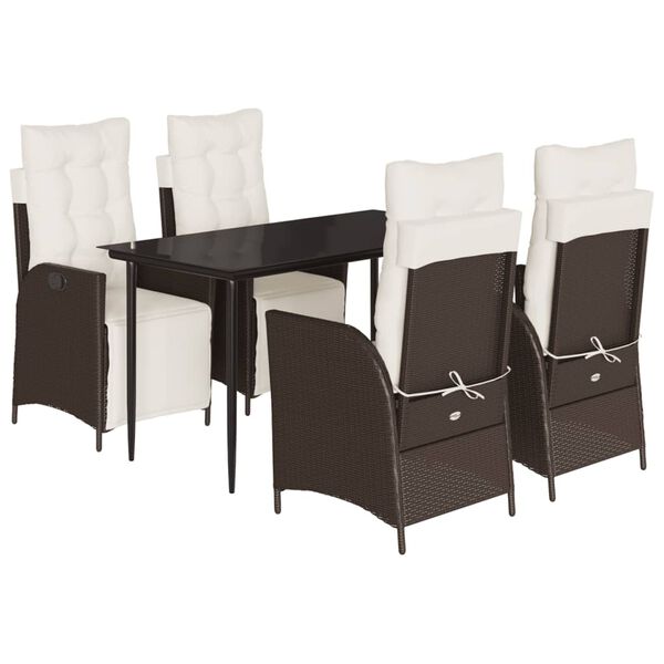 vidaXL Set comedor de jard&iacute;n 5 piezas y cojines rat&aacute;n sint&eacute;tico marr&oacute;n