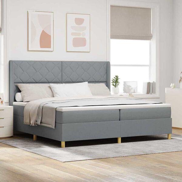 vidaXL Cama tipo Box Spring con colch&oacute;n Gris Claro 200 x 200 cm tela