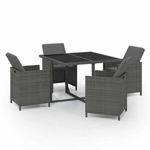 vidaXL Set comedor de jard&iacute;n 5 piezas con cojines rat&aacute;n sint&eacute;tico gris