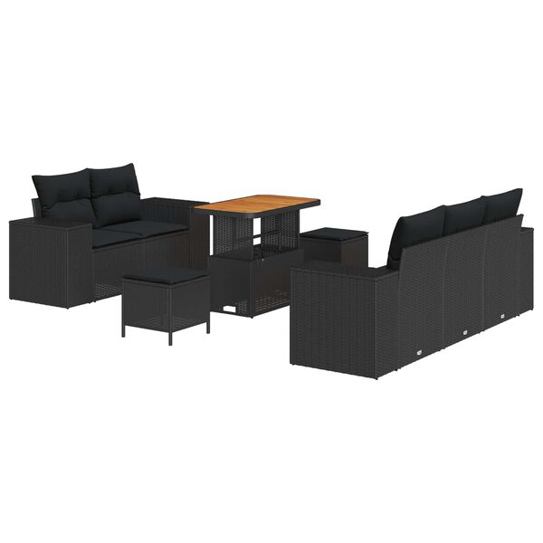 vidaXL Conjunto de sof&aacute; de jard&iacute;n 8 pcs Negro Rattan de Poli&eacute;ster