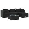 vidaXL Set de muebles de jard&iacute;n 5 pzas y cojines rat&aacute;n sint&eacute;tico negro