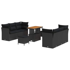 vidaXL Conjunto de sof&aacute; de jard&iacute;n 9 pcs Negro rat&aacute;n sint&eacute;tico