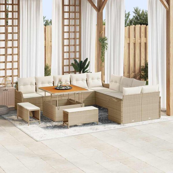 vidaXL Conjunto de sof&aacute; de jard&iacute;n con coj&iacute;n 13 pcs Beige y Crema